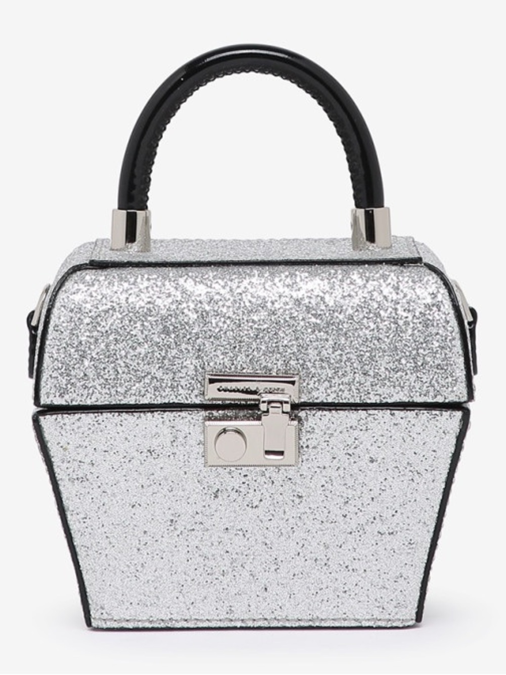Charles and Keith Glitter Mini Sculptural Top Handle Bag-Silver